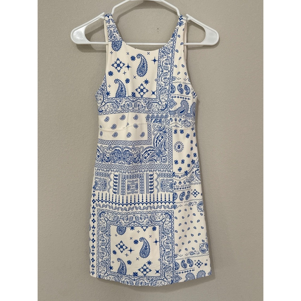 Z Supply Active Exercise Dress Womens XS White Blue Bandana Paisley Mini Dress